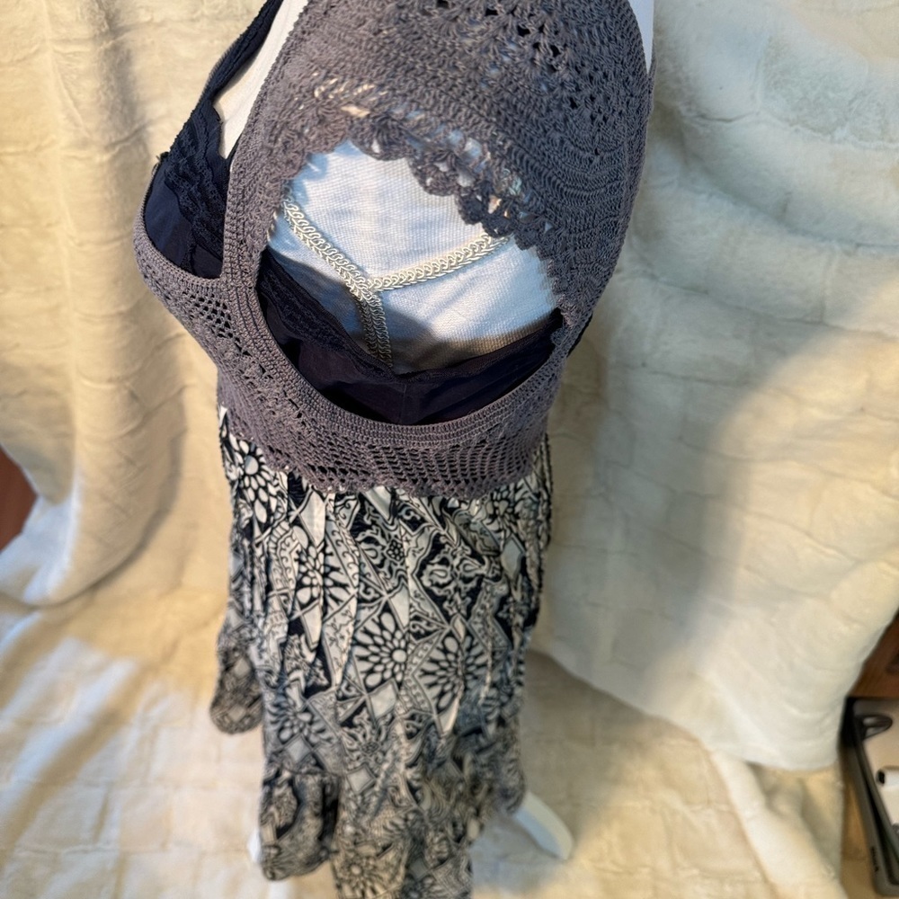 Free People 2 piece Sundress Silk Slip. Crochet top and back. Size 8. Blue Lace - Picture 6 of 14